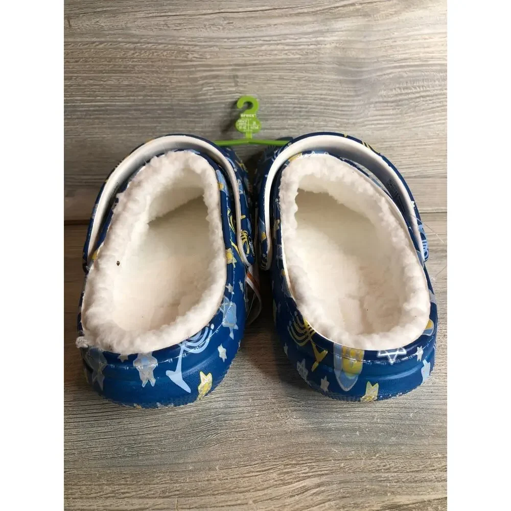 Crocs Classic Lined Holiday Clog Hanukkah 209326-90H Menorah Blue Star M8 W10